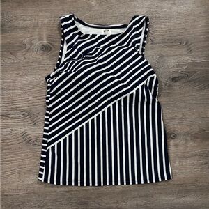 Lands' End Women's Striped Tankini Swim Top Built-In Bra Navy Size 6